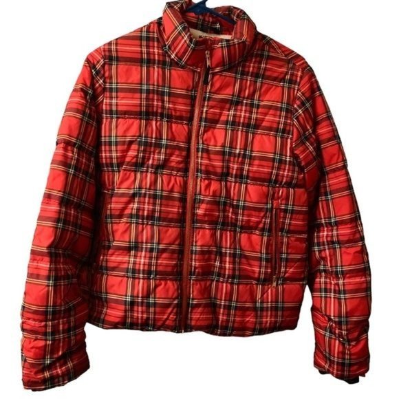 Crewcuts Jackets & Coats Red Tartan Puffer Jacket Crewcuts Girls 4